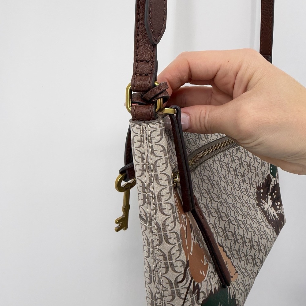 Fossil Fiona Crossbody‎ Bag Purse Satchel Brown Cream Floral Boho - Picture 5 of 14